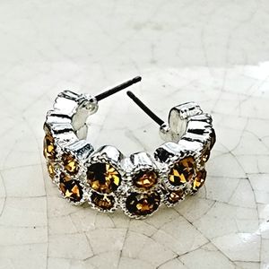 Avon Mark (unmarked) silver tone hoops with faux amber stone pierced earrings